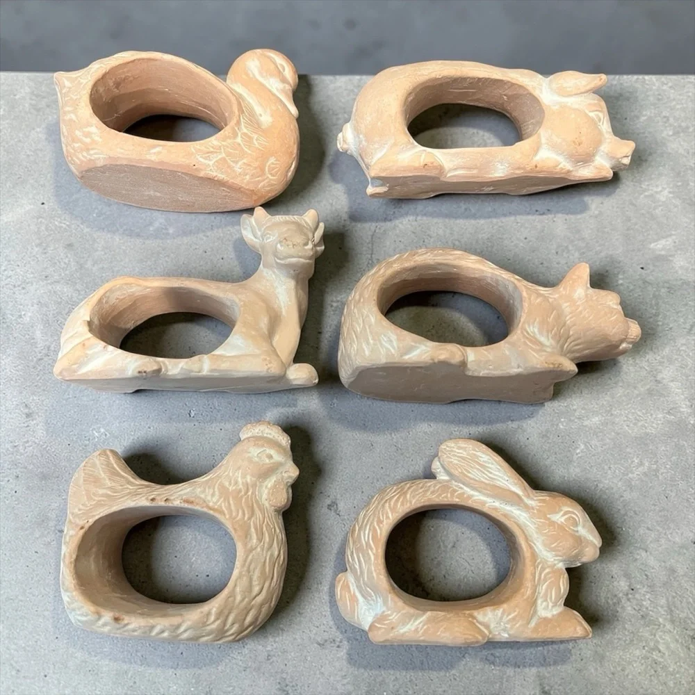 Terra Cotta‎ Animal Napkin Rings Set of 6 Farm Woodland Animals